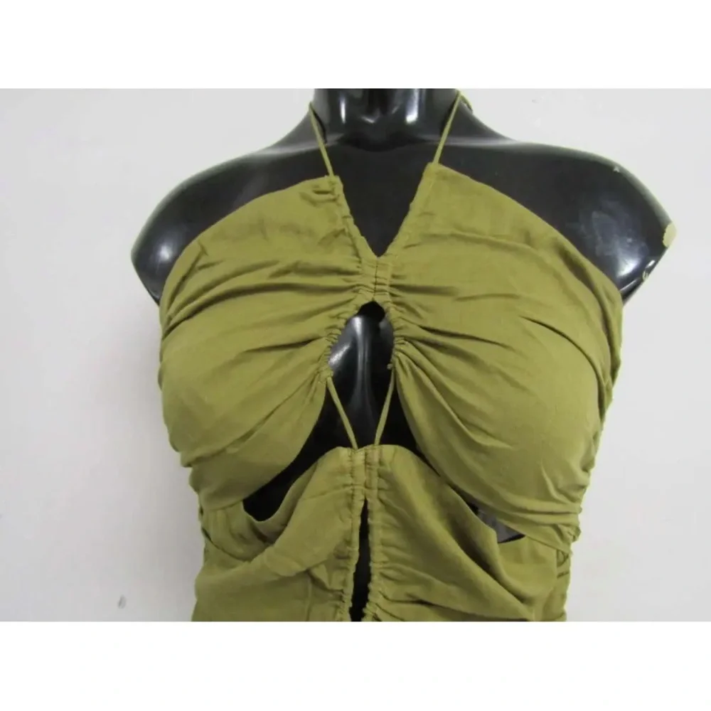 NWT Magali Pascal Fenix Halter criss cross strappy tie crop top tank Moss green - Picture 9 of 13